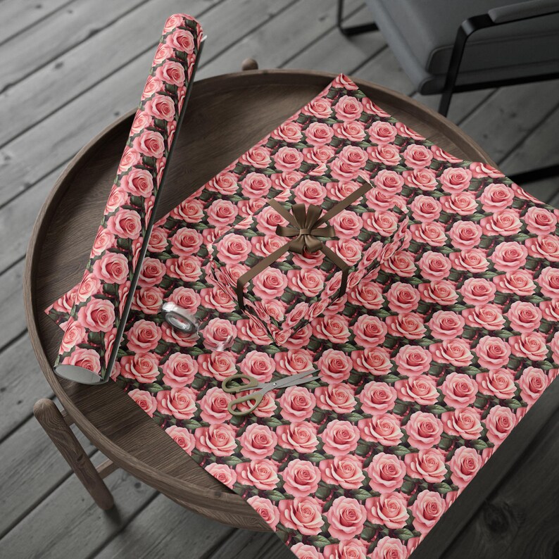 Pink Rose Wrapping Paper, Pink Roses Gift Wrap, Pink Roses Pattern, Unique Wrapping Paper, Custom Floral Gift Wrap, 90gsm Fine Art Paper image 6