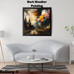 Dark Weather Abstract Painting – Moody Landscape Art