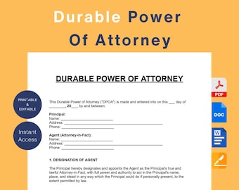 Durable Power of Attorney Template: Printable & Editable (PDF, Word, Docs, Pages)