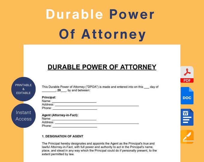 Durable Power of Attorney Template: Printable & Editable POA Template (PDF, Word, Docs, Pages)
