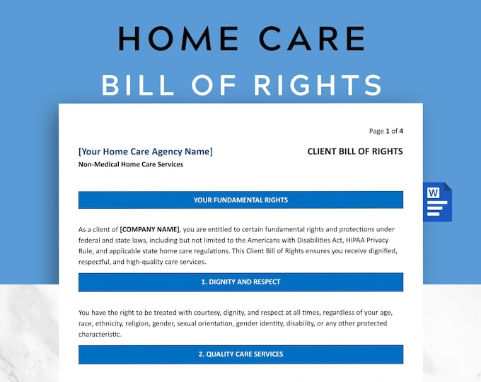 Home Care Client Bill of Rights Template: Editable Word & Printable PDF