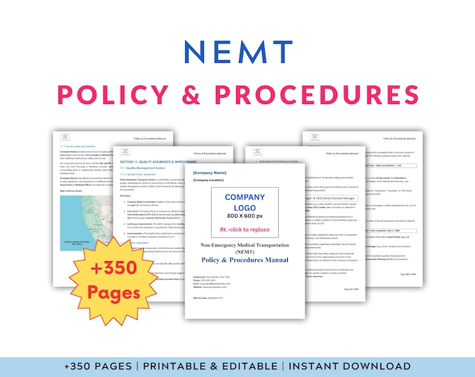 Non-emergency medical transportation (NEMT) Policy & Procedures Manual | Editable and Printable Template | +350 Pages