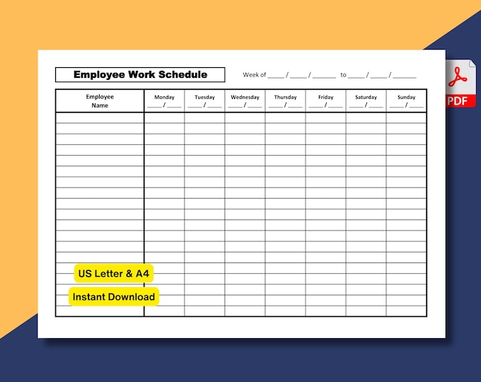 Printable Employee Shift Schedule Template: Editable Staff Planner (PDF, Excel)