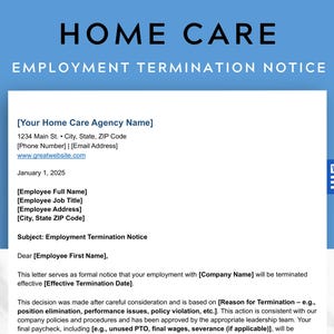 Home Care Beschäftigungsbeendigung Briefvorlage: Bearbeitbares Word Doc