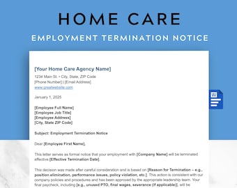 Home Care Employment Termination Letter Template: Editable Word Doc