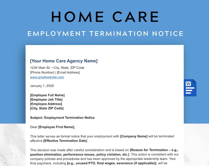 Home Care Employment Termination Letter Template: Editable Word Doc