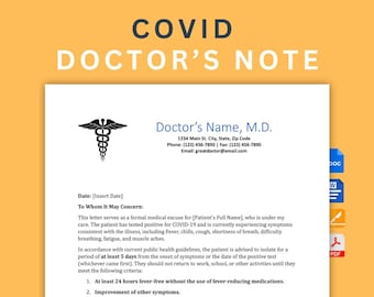Editable COVID Doctor Note Template | Medical Excuse (Digital Download)