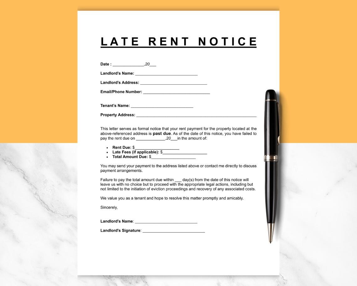 Late Rent Notice: Printable and Editable Template (PDF, DOCS, WORD ...
