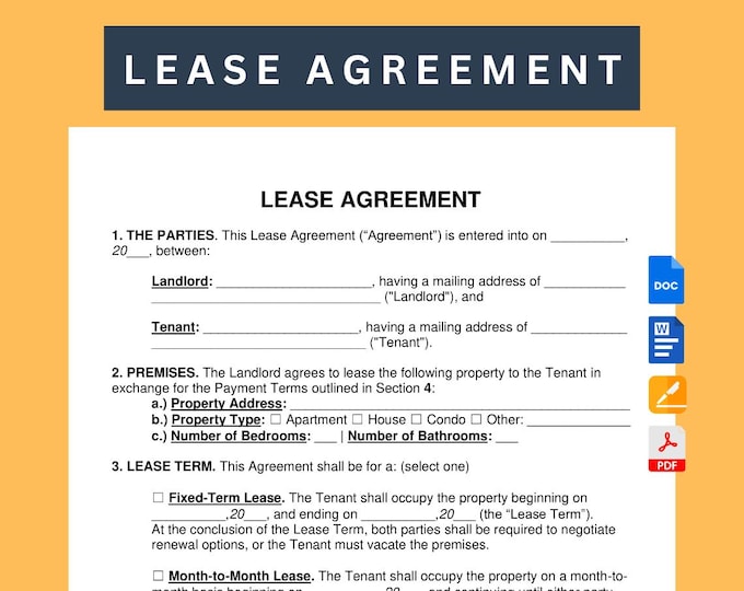 Printable Residential Lease Agreement Template (PDF, Word, Pages)
