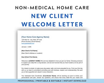 Home Care Client Welcome Letter Template: Editable & Printable (Digital Download)