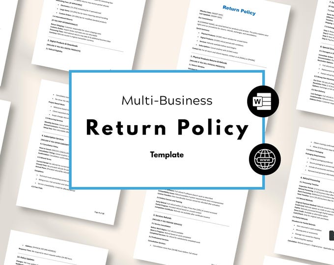 Website Return and Refund Policy Template: Instant Download (Word Format)