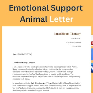 Modello di lettera modificabile per animali di supporto emotivo (ESA) / PDF, Word, Google Docs / Lettera ESA per alloggi e compagnie aeree