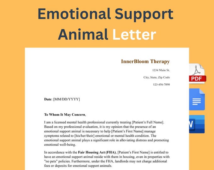 Editable ESA Letter Template: Emotional Support Animal, Housing & Travel (PDF, Word, Google Docs)