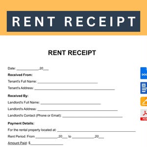 Printable Rent Receipt Template, Editable PDF & Word, Instant Download, Monthly Landlord Receipt, Tenant Payment Proof, Airbnb Receipt