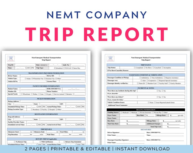 NEMT Trip Log Template | Printable Word Document for Billing & Audit