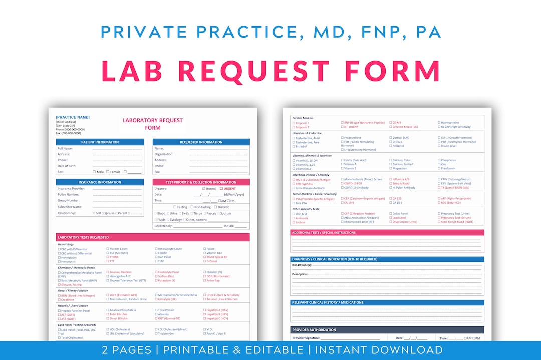 Lab Request Form Template | Medical Office Order Forms (word Format) - Etsy