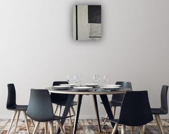 Cuadro sobre lienzo texturizado en blanco, negro y gris / Pintura abstracta moderna, decoración neutra para el hogar