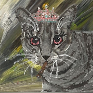 Unique Wall Art - Princess Stoner Cat #2 - Acrylic Painting 11x14&quot;