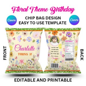 Editable Wildflower Chip Bag Label Wrapper | Girl Wildflower Birthday | Floral Baby Shower Party Favors | Printable Template | Floral 02