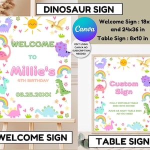 Editable Dinosaur Birthday Welcome Sign Template (Canva)