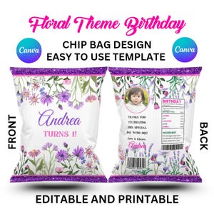 Editable Wildflower Chip Bag Label Wrapper | Girl Wildflower Birthday | Floral Baby Shower Party Favors | Printable Template | Floral 01