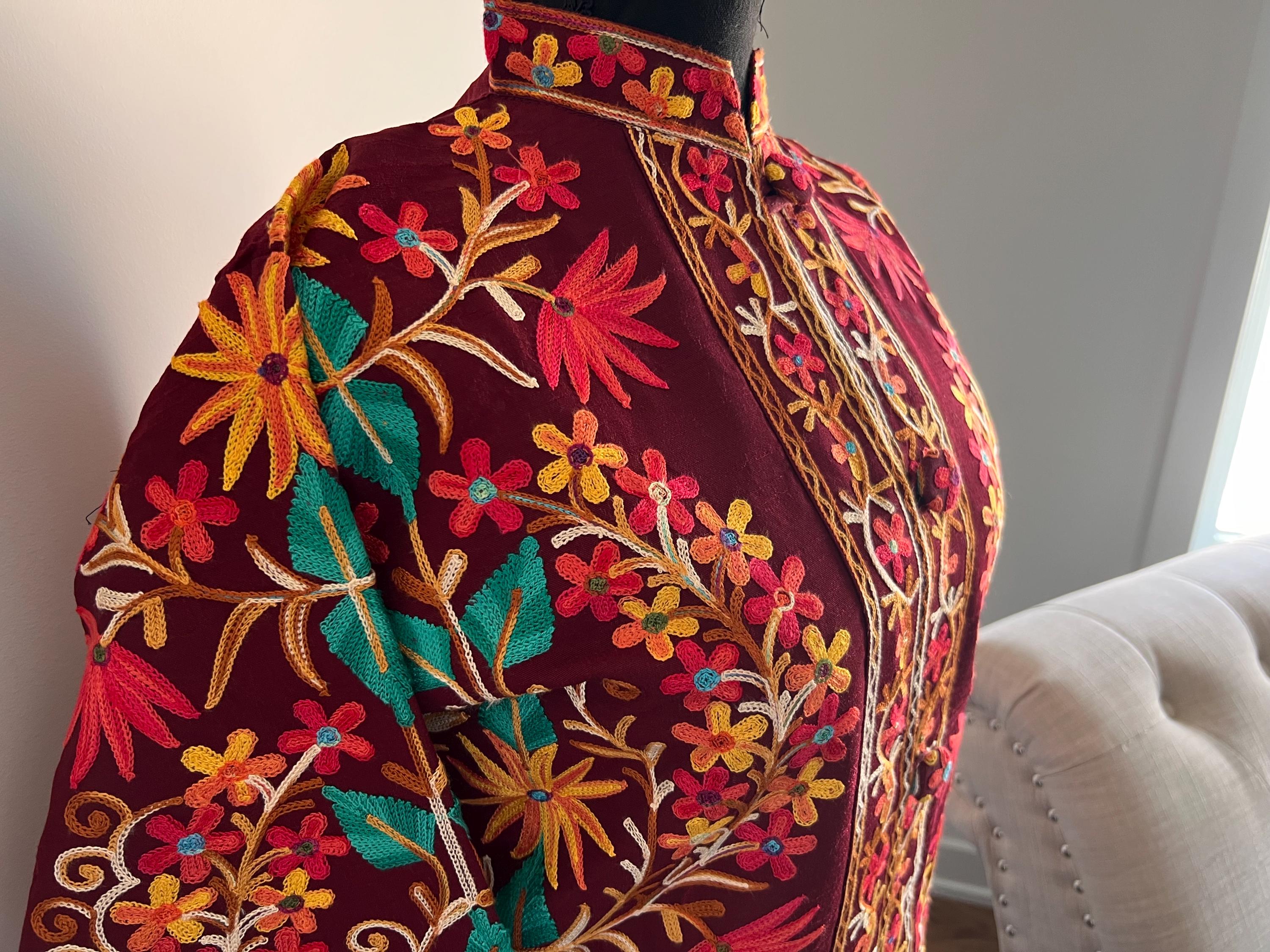 Kashmiri Coat Red Floral Coat Kashmiri Embroidered Coat: Floral