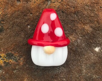 Sweet lil Garden Gnome Red White Handmade Glass Lampwork Bead | Beads by TH