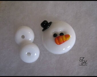 Snowman Focal with his top hat Handmade glass lampwork beads set by TH