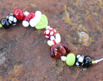 Christmas Whimsy Red / Green beads set Handmade Glass Lampwork Bead Beads by TinaH