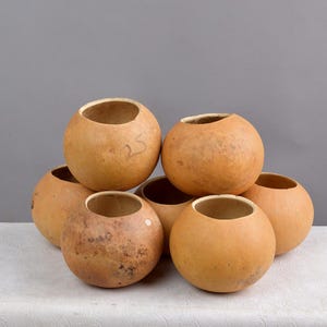 7.5-8&quot;D×7-8.5&quot;H medium size calabash bowl | calabash art ware| calabash utensil| big gourd bowl for musical instrument - with stand and lid