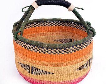 Cesta de almacenamiento de hierba elefante para acampar / bolsa de compras tejida a mano para el mercado / cesta para recoger leña