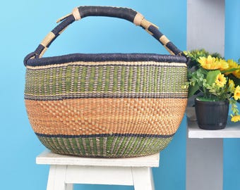 Farmer market basket| woven African shopper| garden harvest carrier| grocery shopping