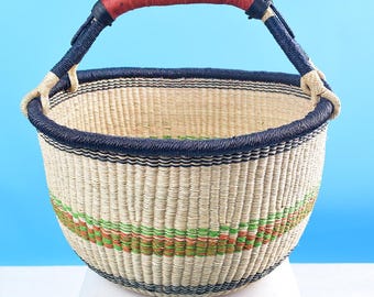 Cesta africana para el mercado/bolsa redonda tejida a mano/organizador de cocina/organizador de campamento