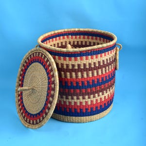 Handwoven African Laundry Basket – Natural Straw Storage Hamper| Boho Organizer Bin for Toys, Towels, Clothes| Custom Sizes Available