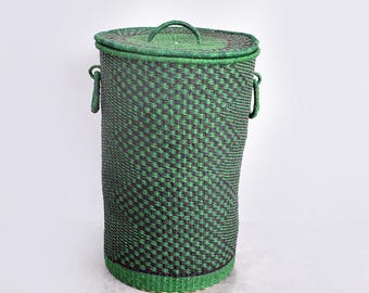 Large African woven hamper| bedroom clothes storage basket| straw statement bin| tall wicker tub