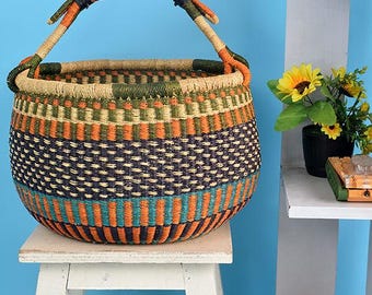 Handwoven African shopper| garden harvest carrier| market shopping basket