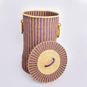 Wicker cloth basket| big floor hamper| bathroom storage organizer - woven colored straw