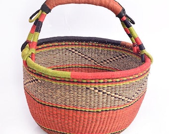 Cesta de la compra ecológica de hierba / Cesta redonda Bolga / Almacenamiento para camping