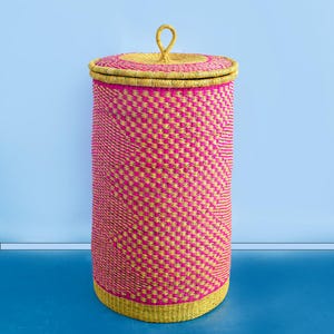 Handwoven elephant grass laundry Basket with lid– bedroom Hamper, kids clothes storage