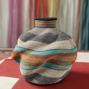 Africa rustic art basket| straw decor statement| elephant grass wavy flower pot