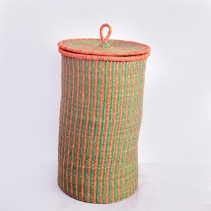 Handmade African Laundry Basket with Lid| Natural Straw Hamper| wicker entryway floor bin