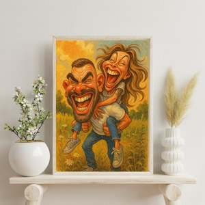 Personalized Funny Couple Caricatures Custom Made From Photo Cartoon Big Head Goofy Overexaggerated Wedding Gift Illustrated Art Printed
