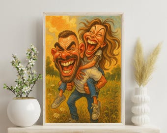 Personalized Funny Couple Caricatures Custom Made From Photo Cartoon Big Head Goofy Overexaggerated Wedding Gift Illustrated Art Printed