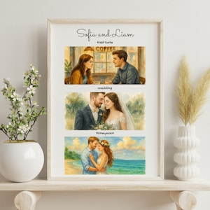 Aquarelle, illustration personnalisée, dessin, carte relationnelle, personnalisée, cadeau de mariage unique, couple, anniversaire, souvenirs, elle/lui
