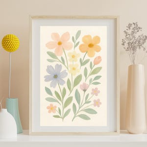 Pastel Floral Wall Art Print Soft Botanical Flower Illustration Minimal Nature Poster for Nursery Bedroom Office Gift Decor Multiple Sizes