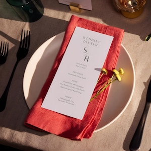 Cartes de menu de mariage imprimées sur mesure, dîner de réception élégant design personnalisé événement formel luxe bohème classique moderne et minimaliste