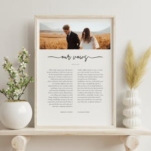 Impresiones de votos matrimoniales para él y para ella con foto, regalo de primer aniversario, póster mate personalizado/archivo digital, arte, nombre, fecha, letrero de pared