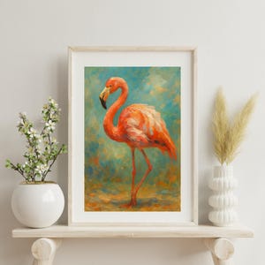 Flamingo Wall Art Print Impressionist Bird Painting Poster Bold Pink Tropical Decor for Home, Office, Nursery, or Beach House unique Gift