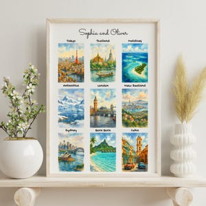 Lieblingsorte Reise Liebhaber Geschenk Landkarte Aquarell Urlaubserinnerungen Poster/Digitaldruck Hochzeitsorte Text Souvenir Individuell Paare Partner