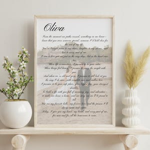 Impresiones de votos matrimoniales con foto, regalo de aniversario de 1 año, póster personalizado/archivo digital, arte para él/ella, letra de escritura a mano, nombre, fecha, pared